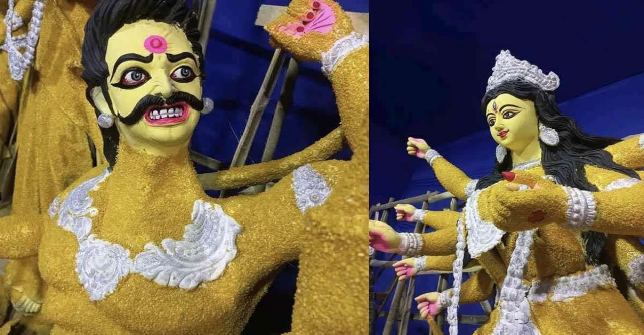 নাটোরে নজর কাড়ছে মুগ ডালের দেবী দুর্গার প্রতিমা