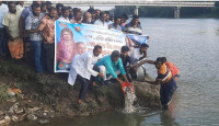 মহাদেবপুরে মাছের পোনা অবমুক্ত করণ ও তাল গাছ রোপণ করলেন কৃষক দল নেতা ফজলে হুদা