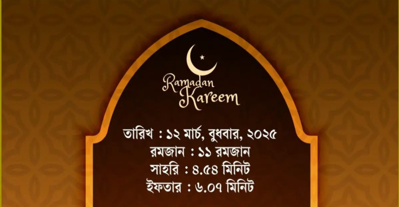 ১২ মার্চ, ২০২৫ বুধবারের সাহরি ও ইফতারের সময়সূচি
