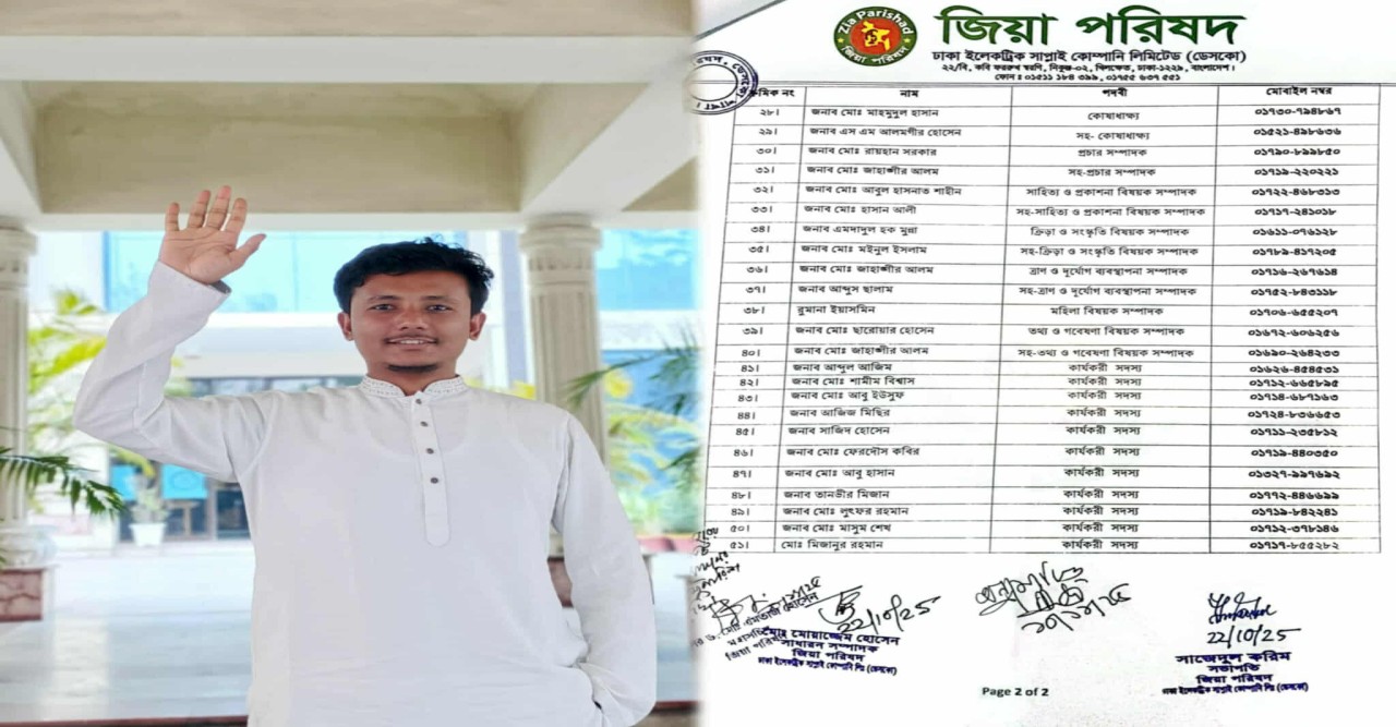 ঢাকা ইলেকট্রিক সাপ্লাই কোম্পানি লিমিটেড (ডেসকো)র জিয়া পরিষদ কেন্দ্রীয় কমিটির  ক্রীড়া বিষয়ক সম্পাদক  হলেন এমদাদুল হক মুন্না