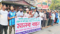 যশোর-বেনাপোল মহাসড়কের দুই পাশে মৃত গাছ অপসারনের দাবিতে মানববন্ধন