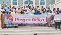 ফিলিস্তিনে বর্বর ইসরায়েলি হামলার প্রতিবাদে হরিপুরে বিক্ষোভ মিছিল